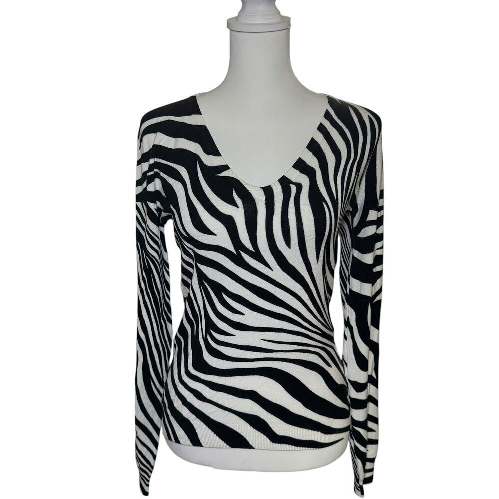 Y2K Motive Zebra Print Knit Long Sleeve Top Size Large